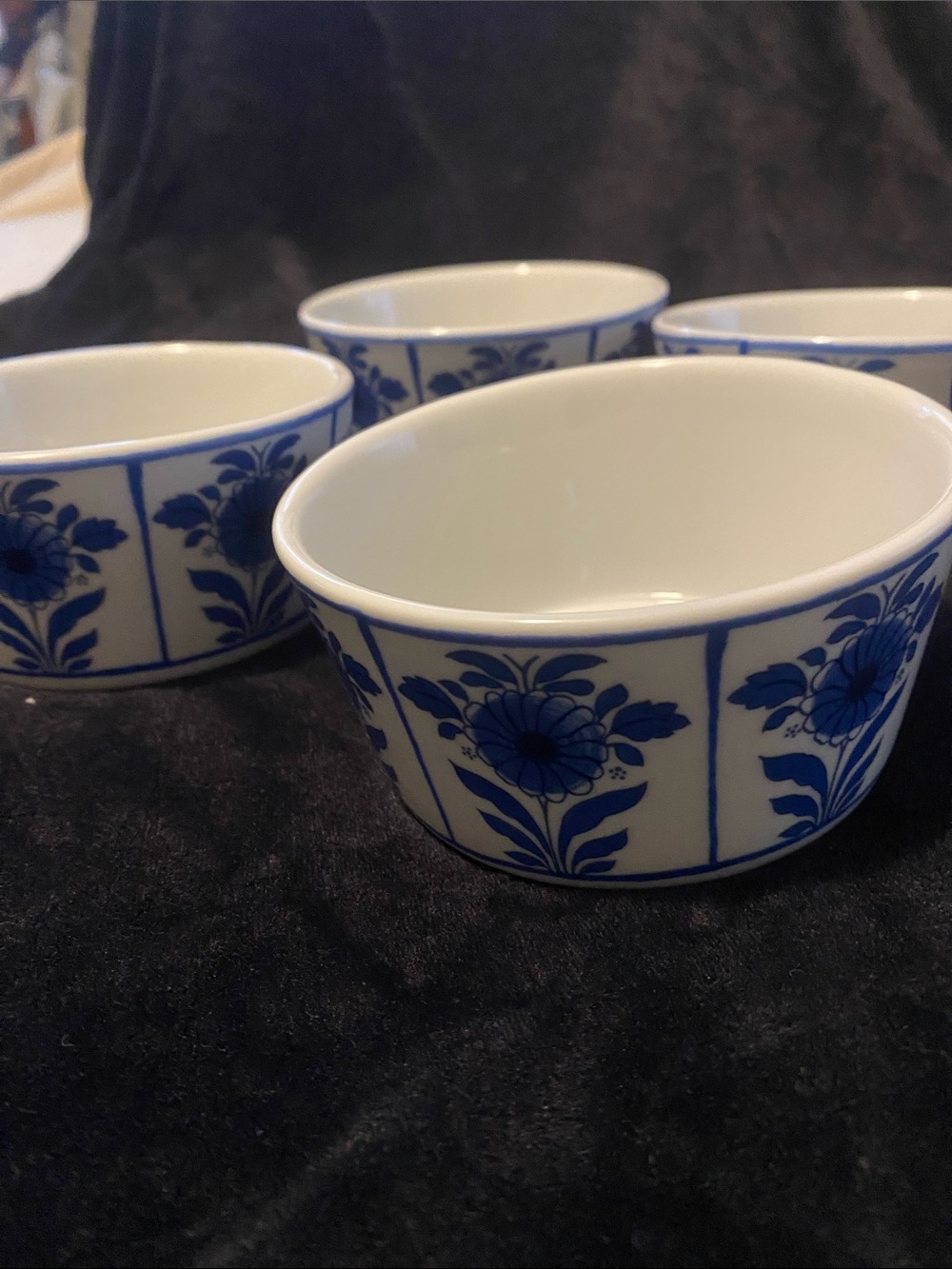 Vista Alegre White Porcelain Ramekins with Cobalt Blue Floral Motif - Set of 4
